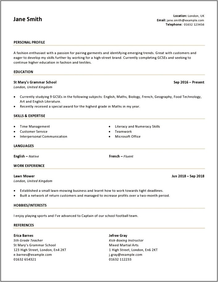 Examples Of Resume For Teanagers