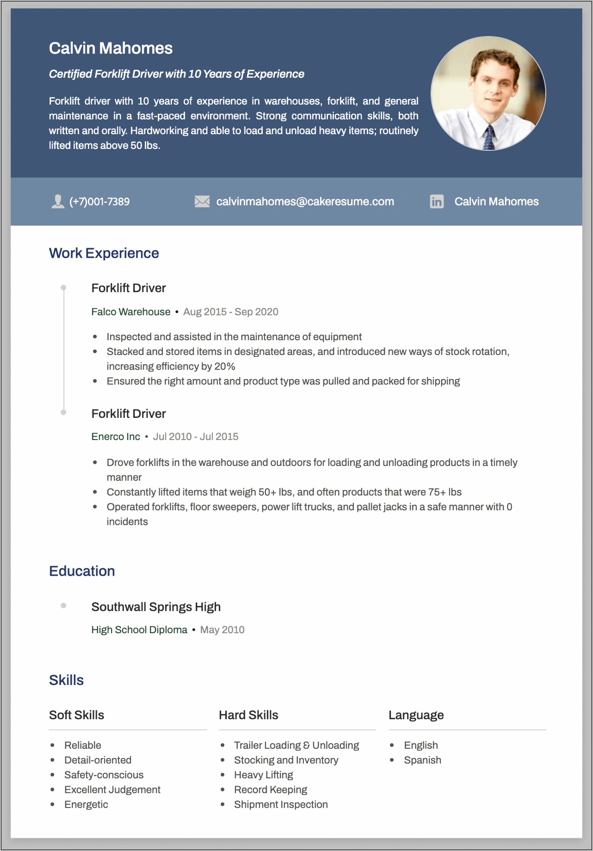 Examples Of Resume Forklift Objectives