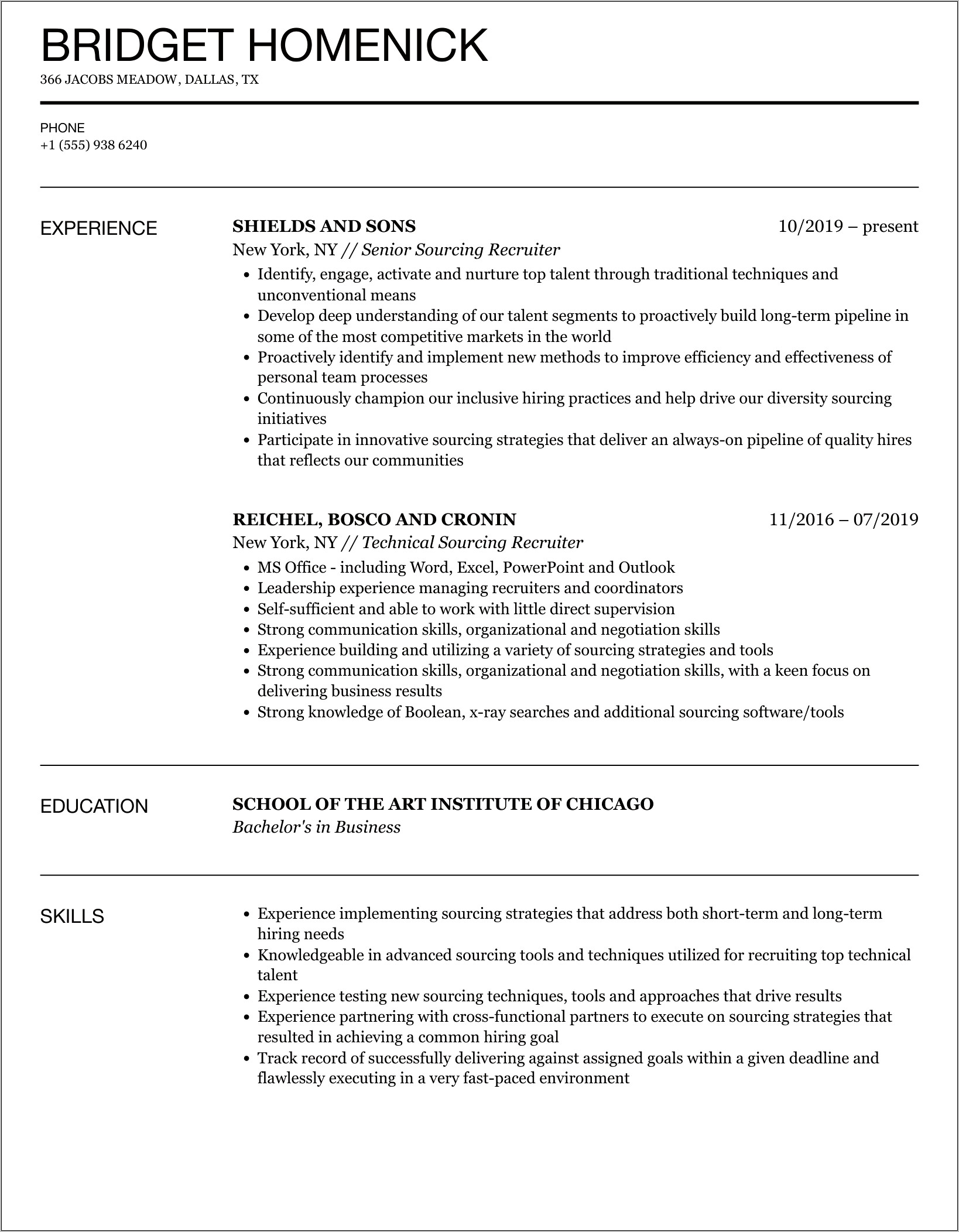 Examples Of Resumes For Recruiting