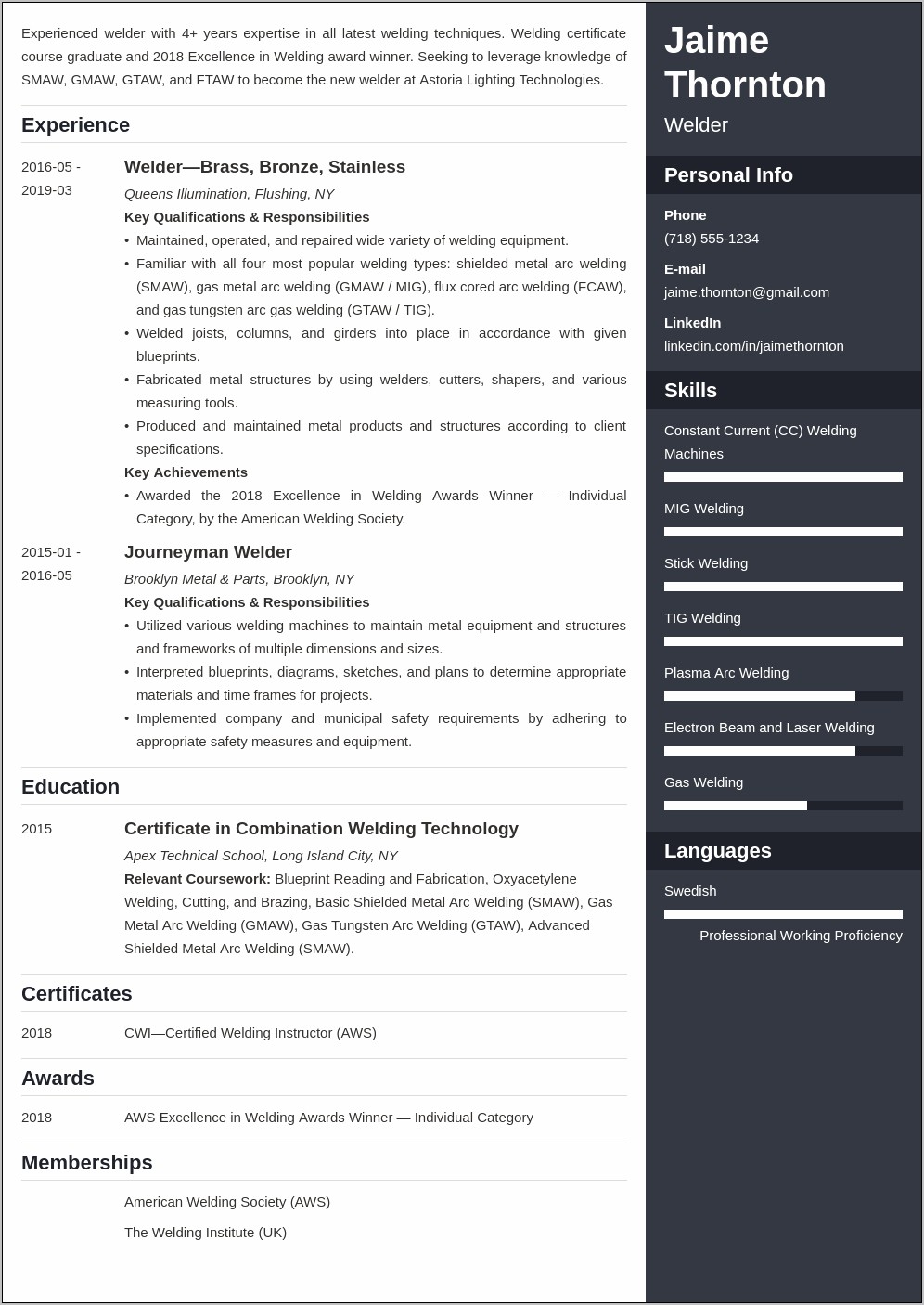 Examples Of Resumes For Welders