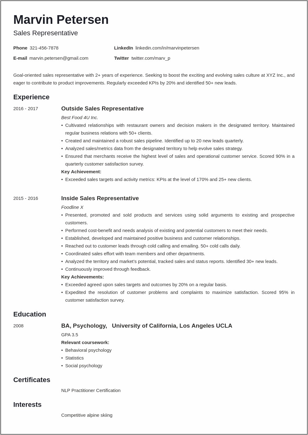 Examples Of Sales Resume Objectives