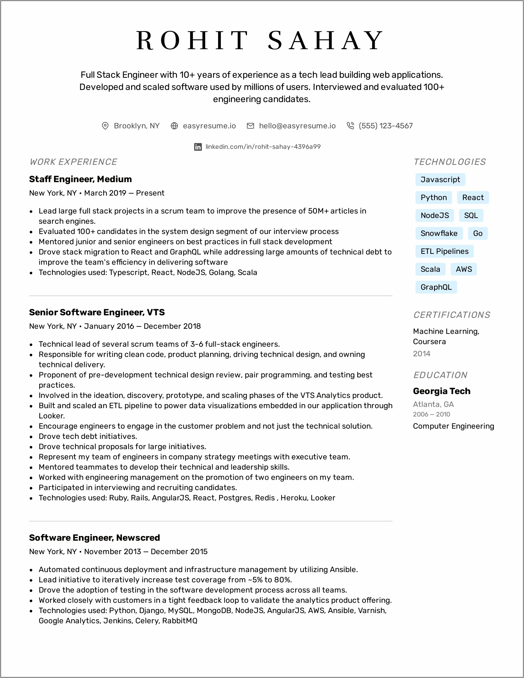 Examples Of Software Developer Resume