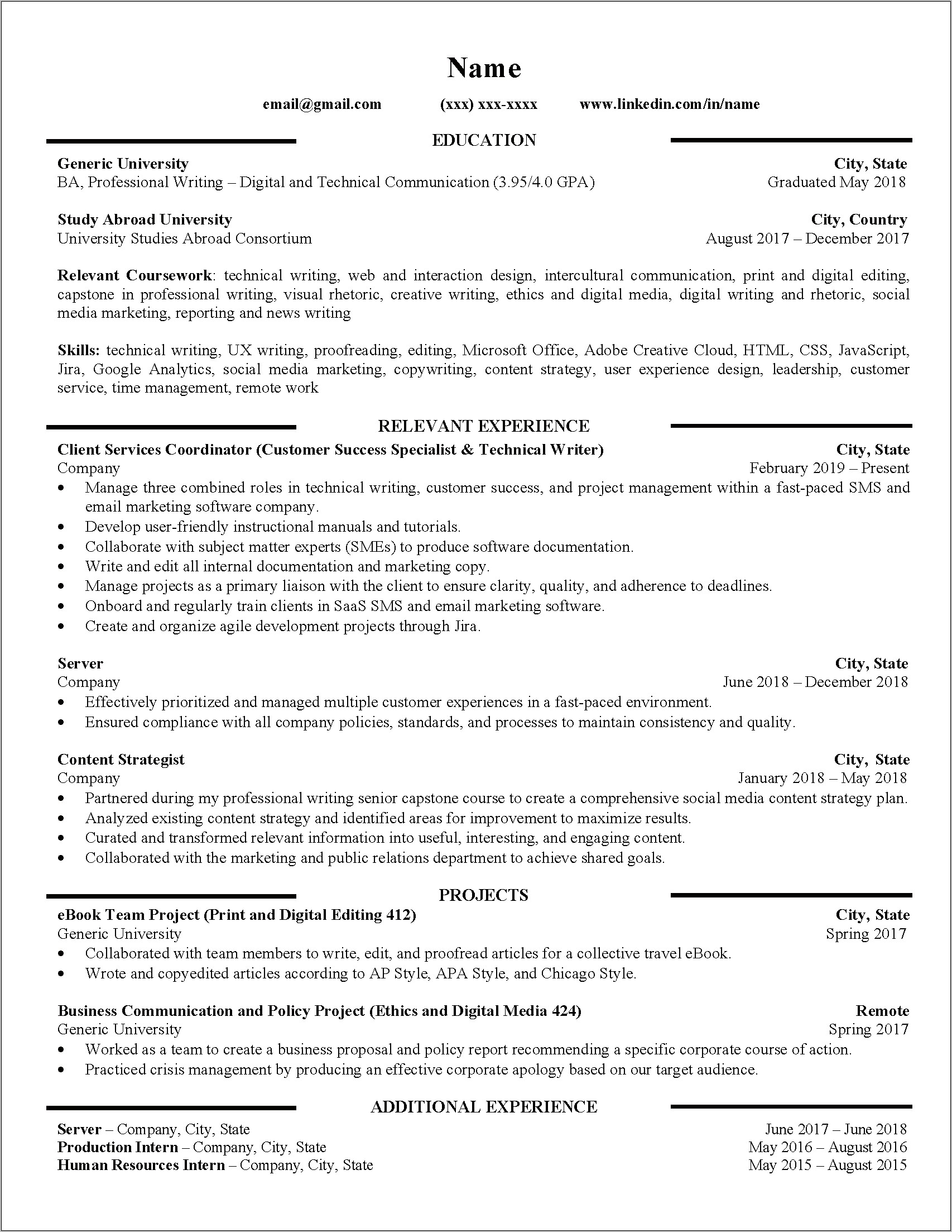 Examples Of Technical Writing Resumes