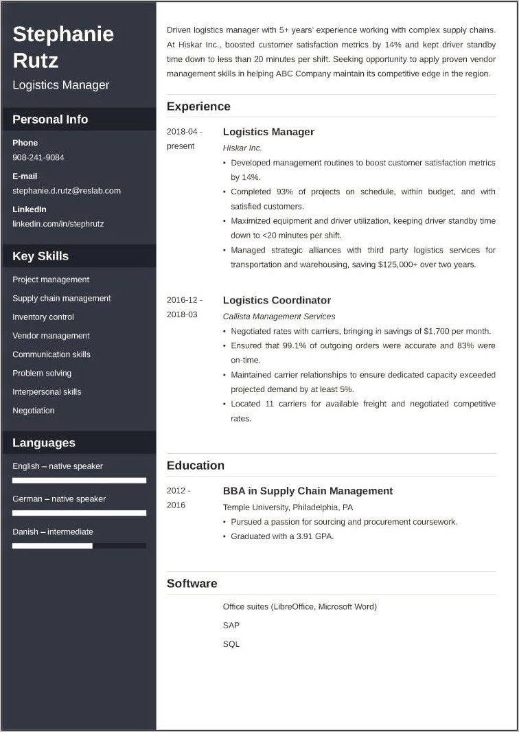 Examples Of Warehouse Manager Resumes