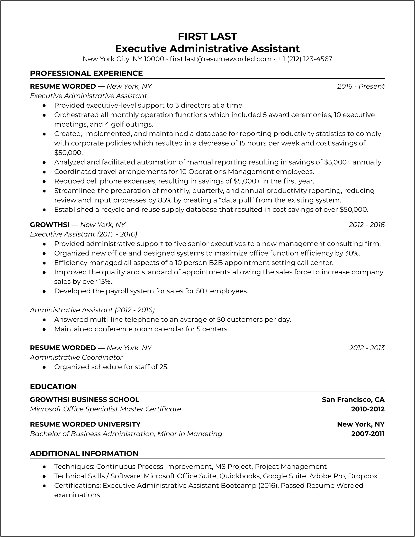 Examples Resumes For Administrative Assistants