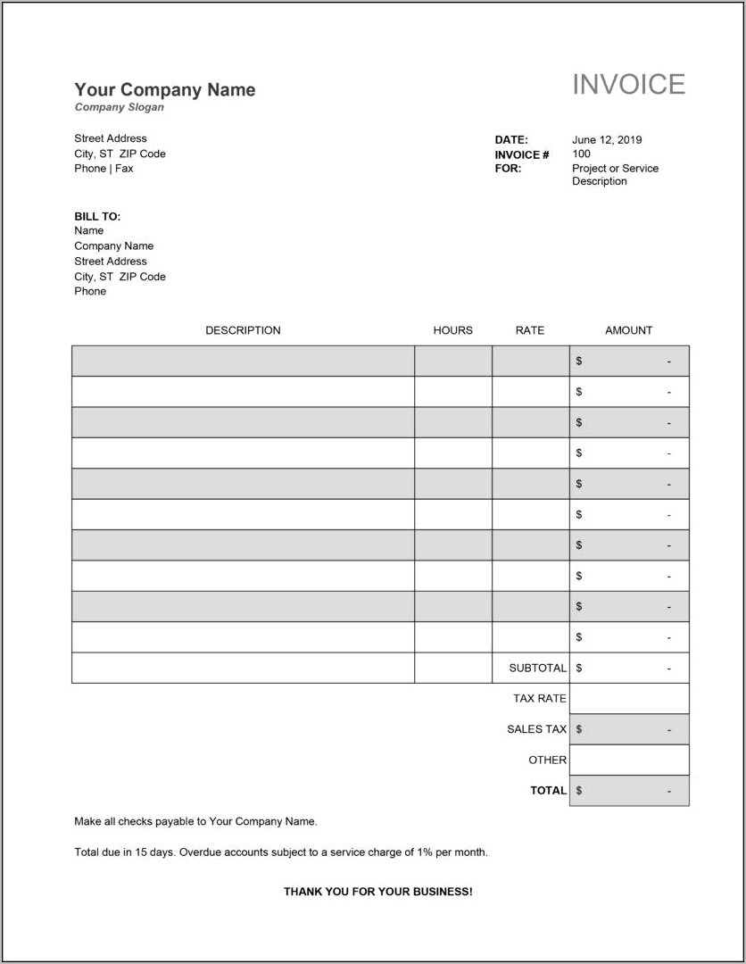 Excel 2007 Service Invoice Template Download