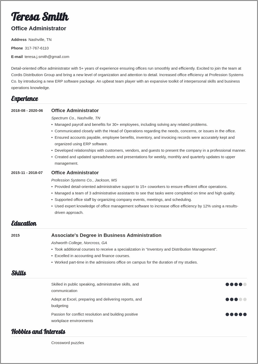 Excel Skills For Resume Examples