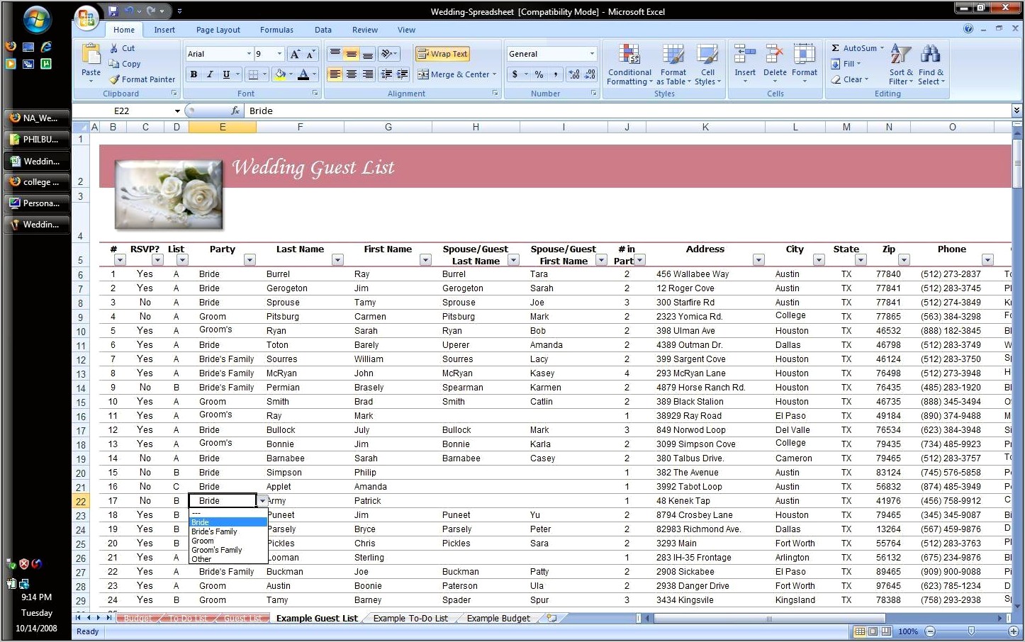 Excel Wedding Guest List Template Download