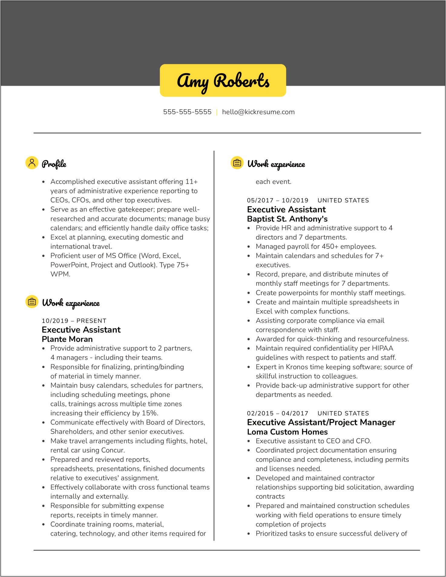 Executive Assistant Resume Examples 2015