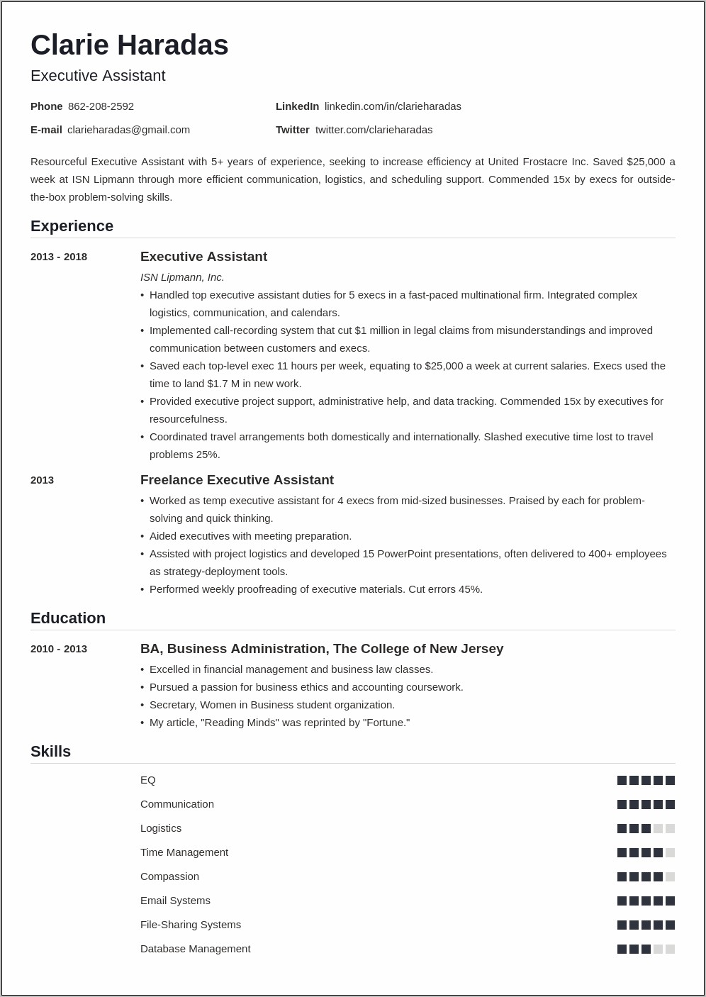 Executive Assistant Resume Samples 2013