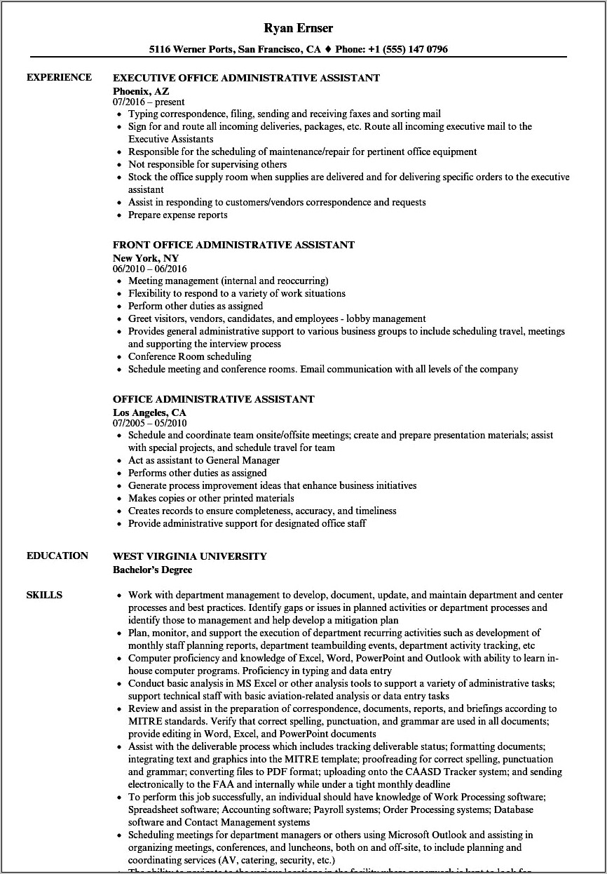 Executive Assistant Resume Samples 2016