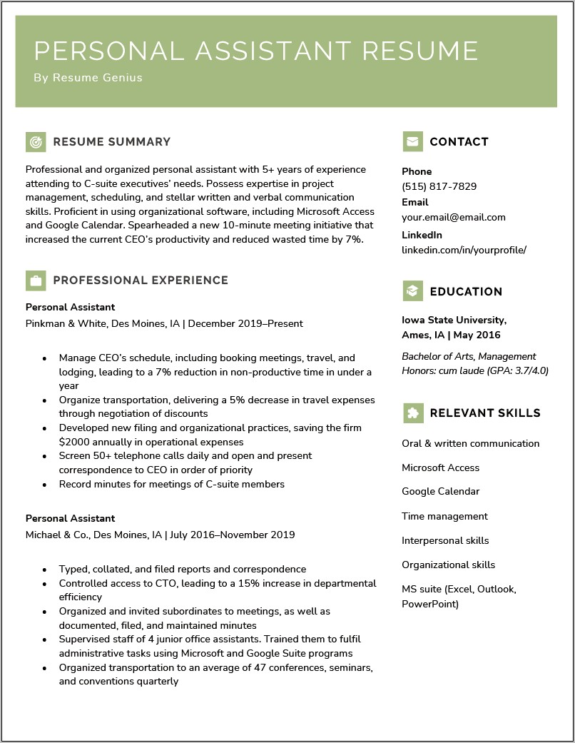 Executive Assistant Resume Samples 2019