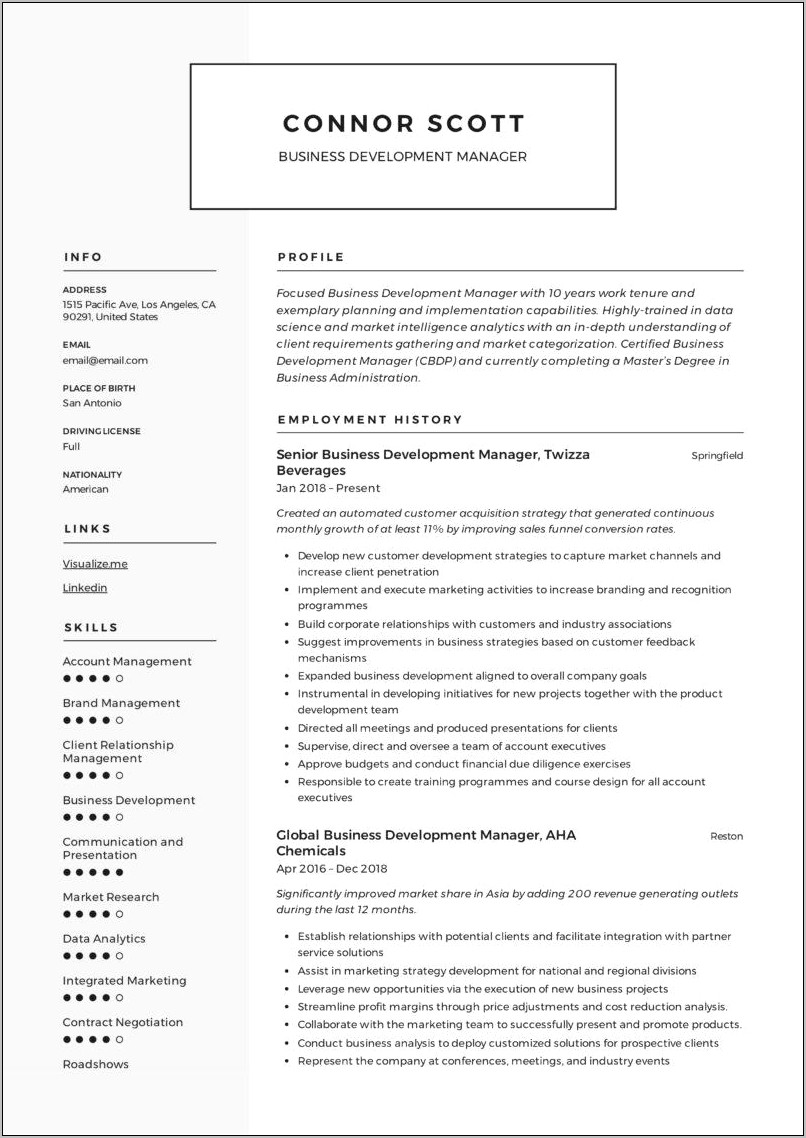 Executive Business Development Resume Sample