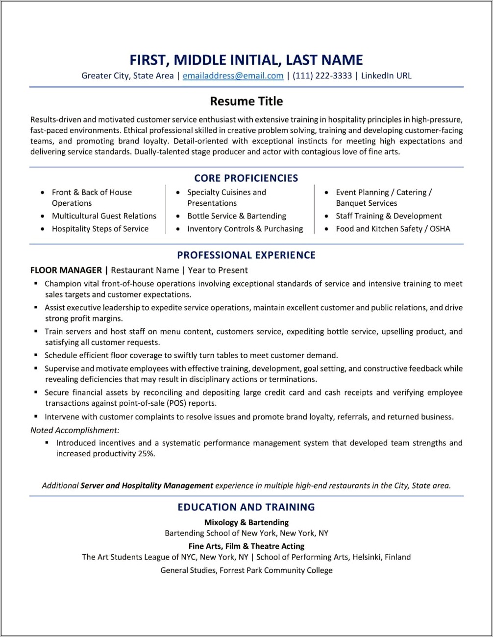 Experience Section Of Resume Sample