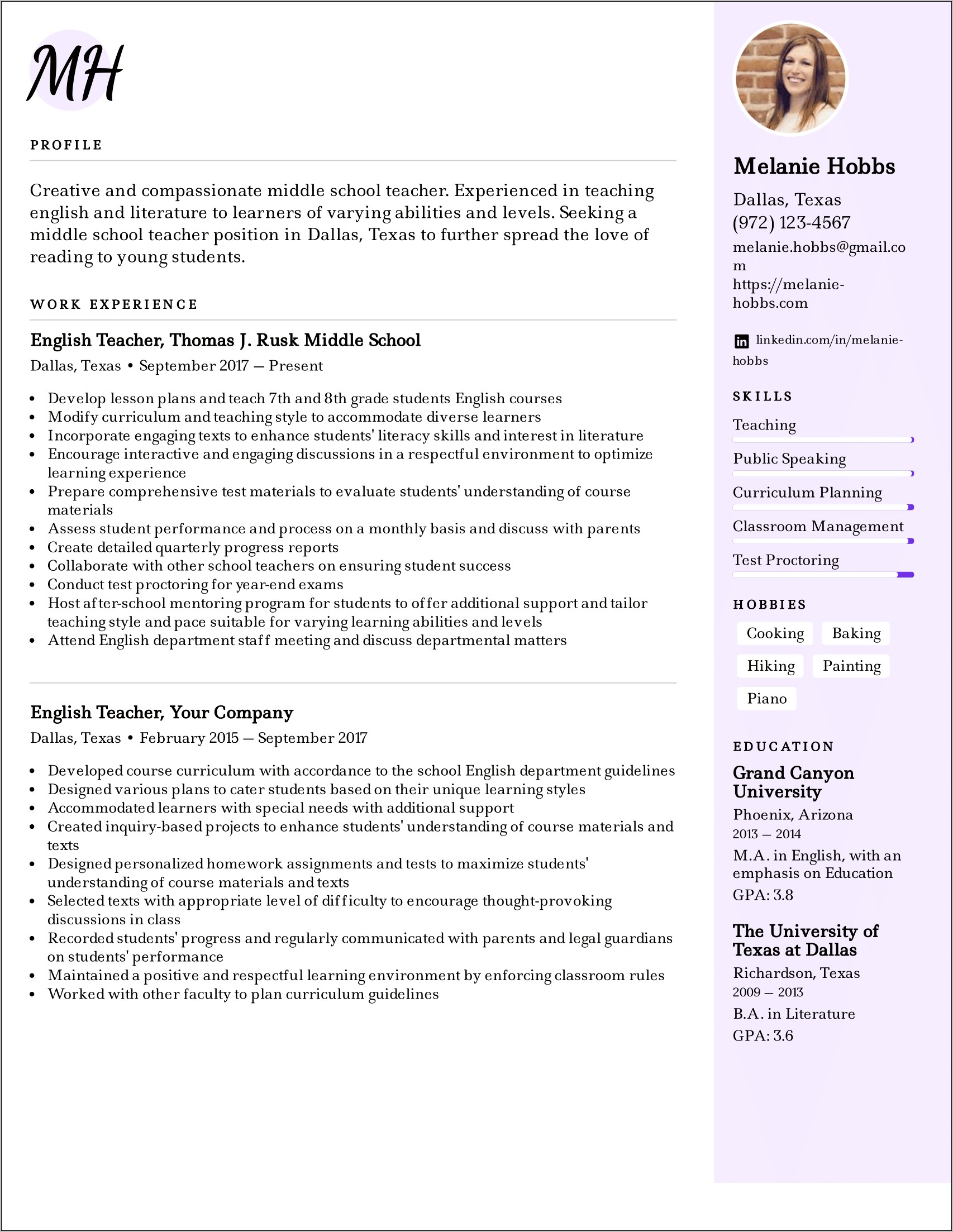 Experienced Elementary Teacher Resume Samples