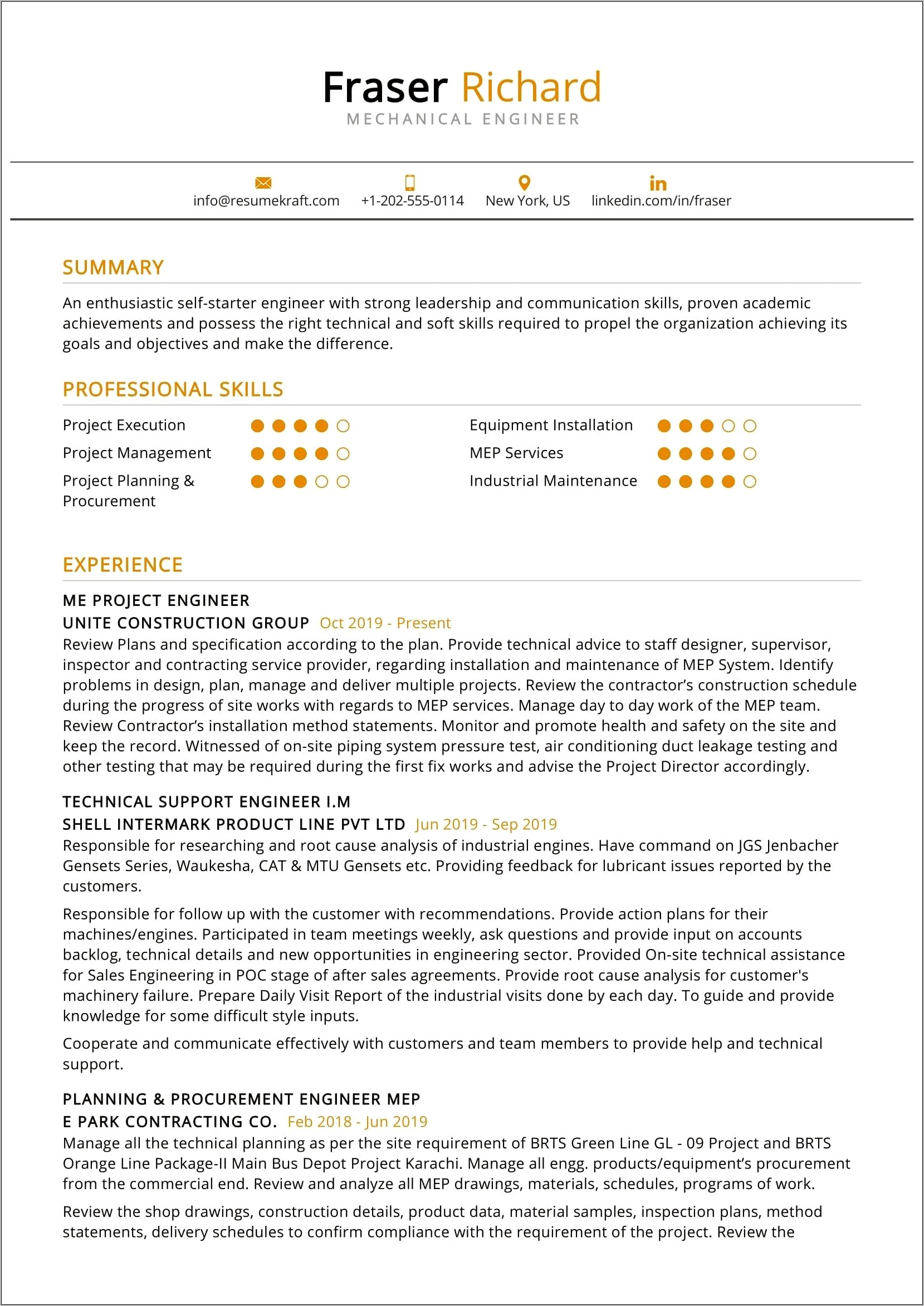 Experienced Resume Samples Mechanical Engineering