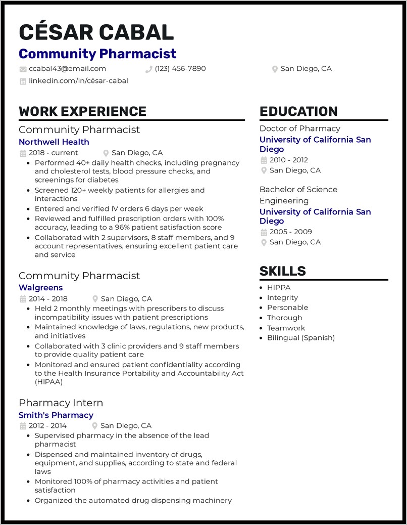 Express Scripts Pharmacist Resume Example