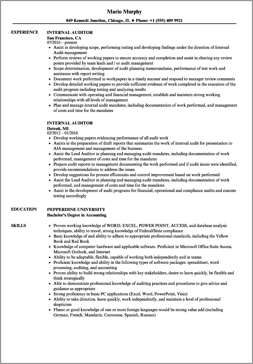 External Auditor Job Description Resume
