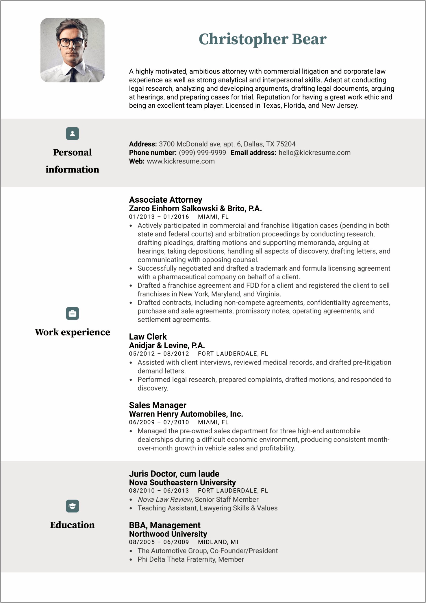 Family Law Clerk Resume Sample