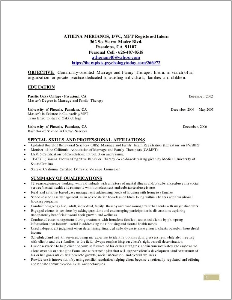 Family Services Objective For Resume