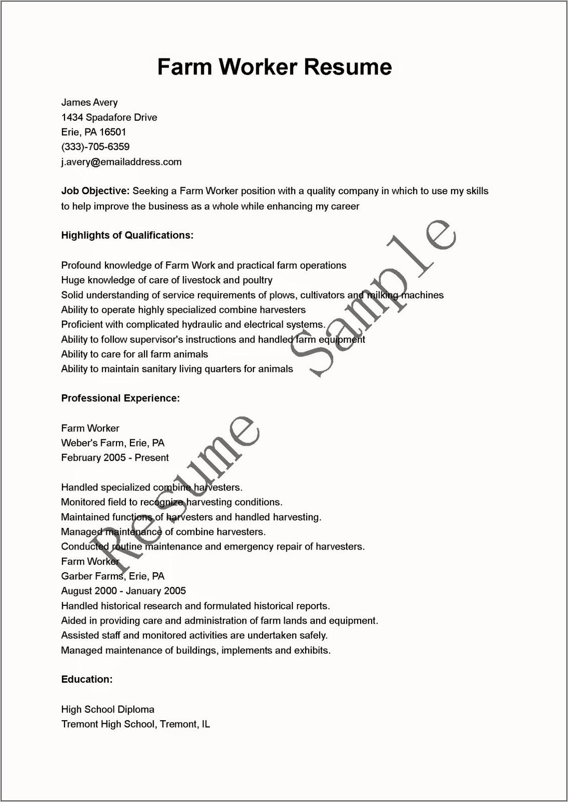 Farm Worker Resume Samples Jobherojobhero