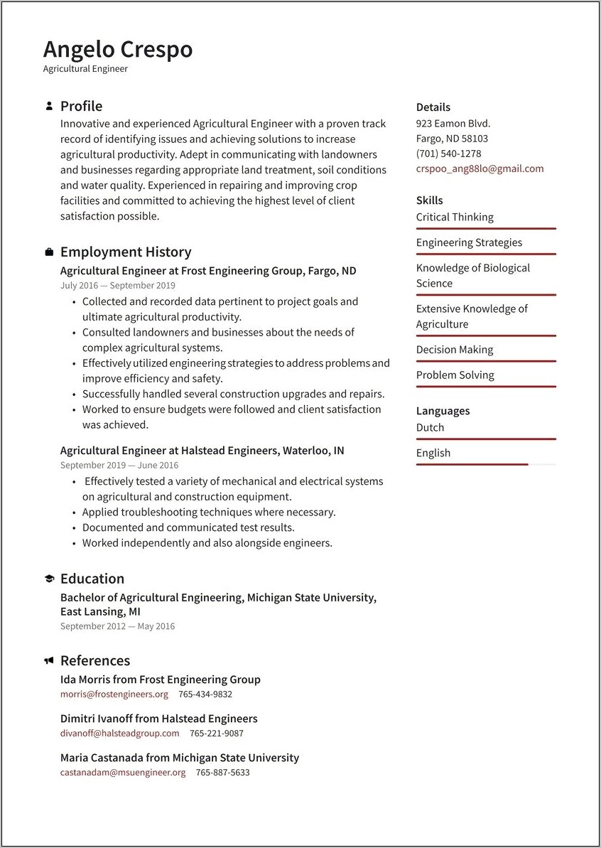Farming And Agriculture Resume Examples