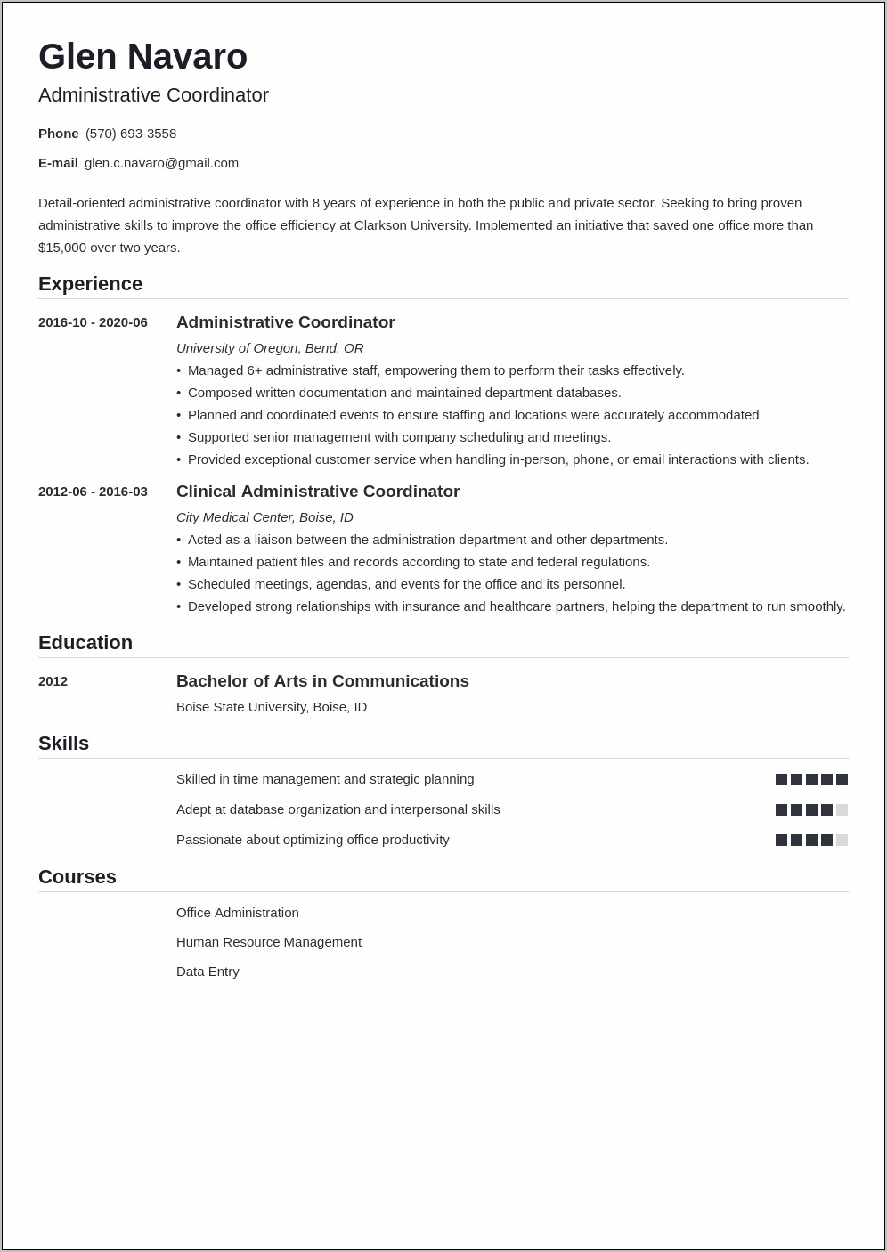 Fashion Show Coordinator Resume Sample