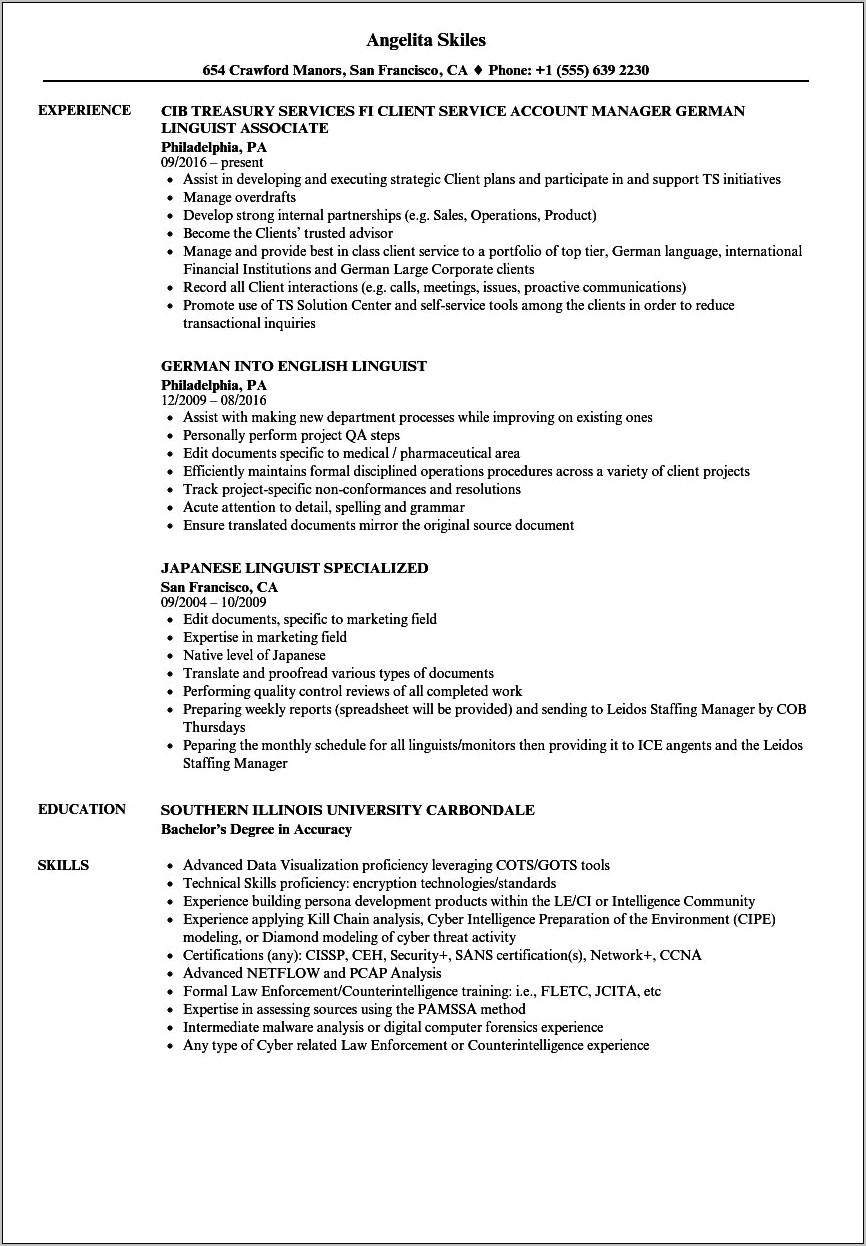 Fbi Special Agent Resume Example