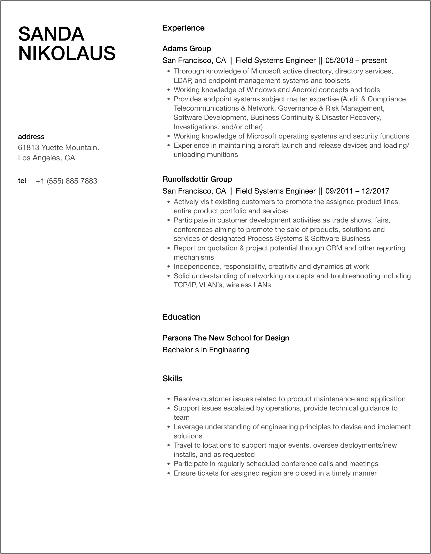 Field Application Engineer Resume Sample