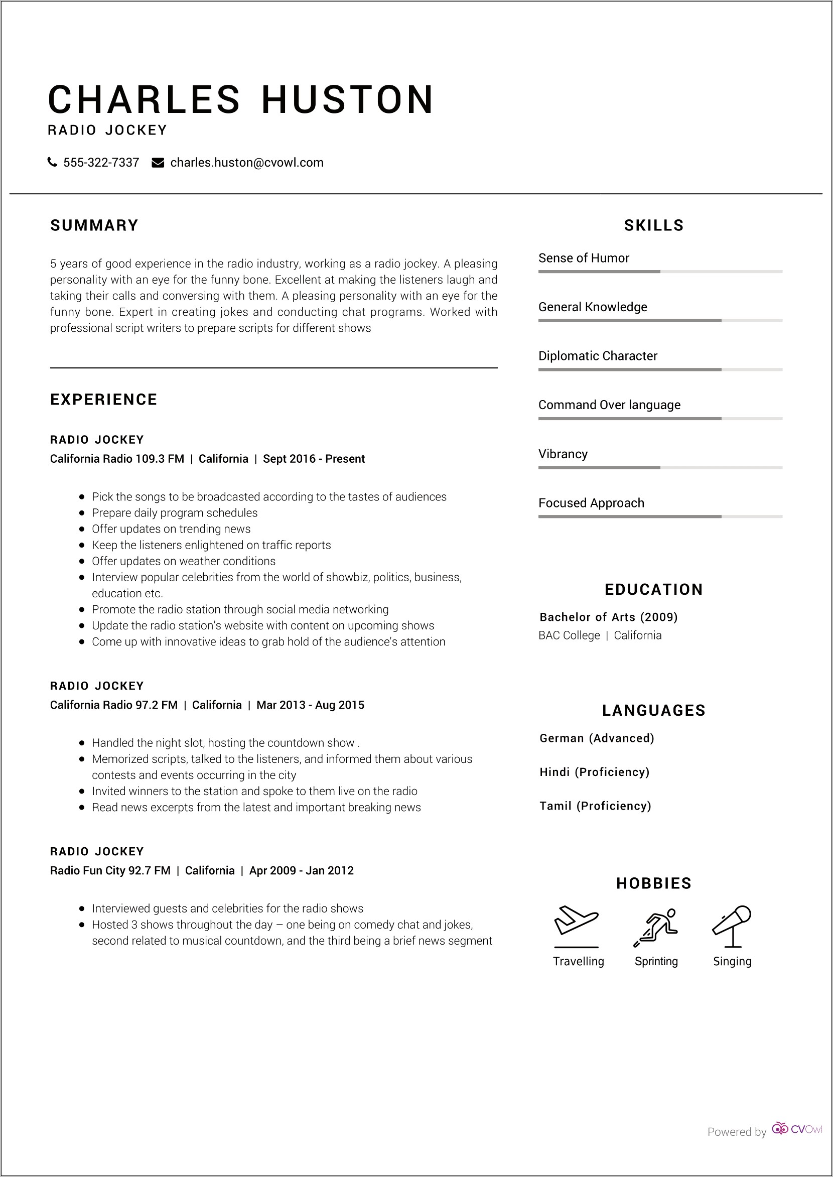 Field Radio Operator Resume Example