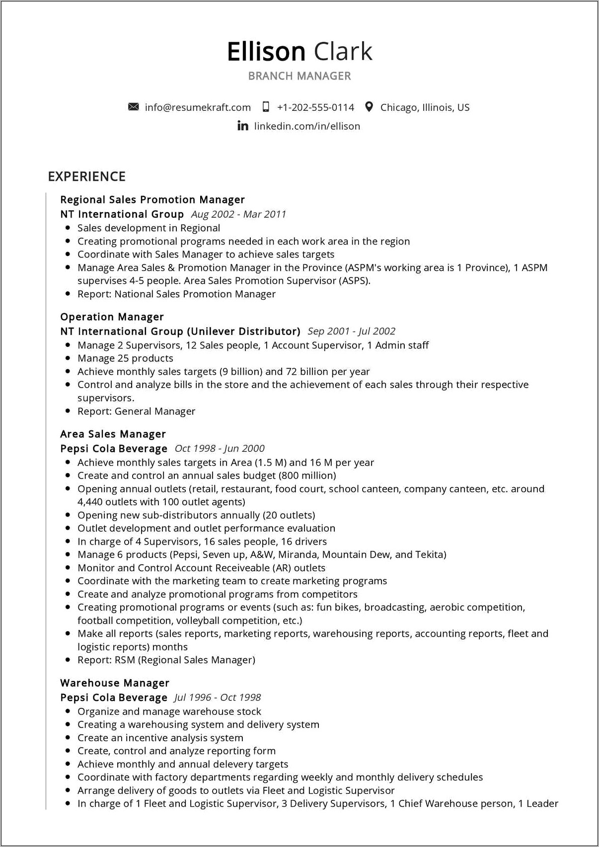 Field Sales Manager Sample Resume