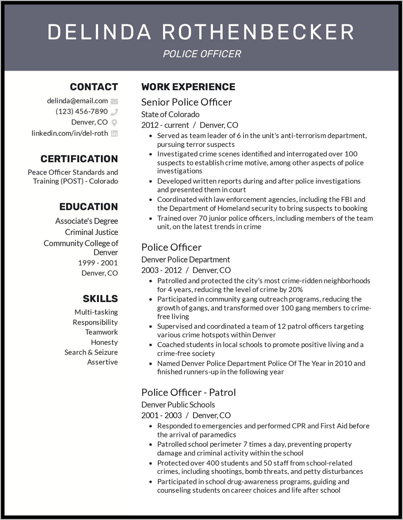 Field Training Officer Resume Examples