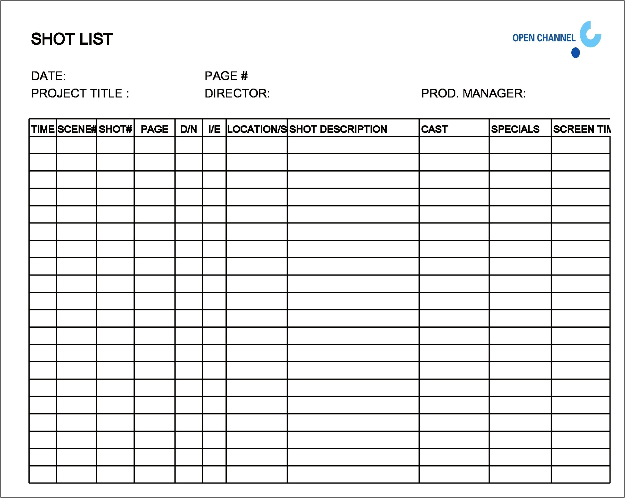 Film Shot List Template Word Download