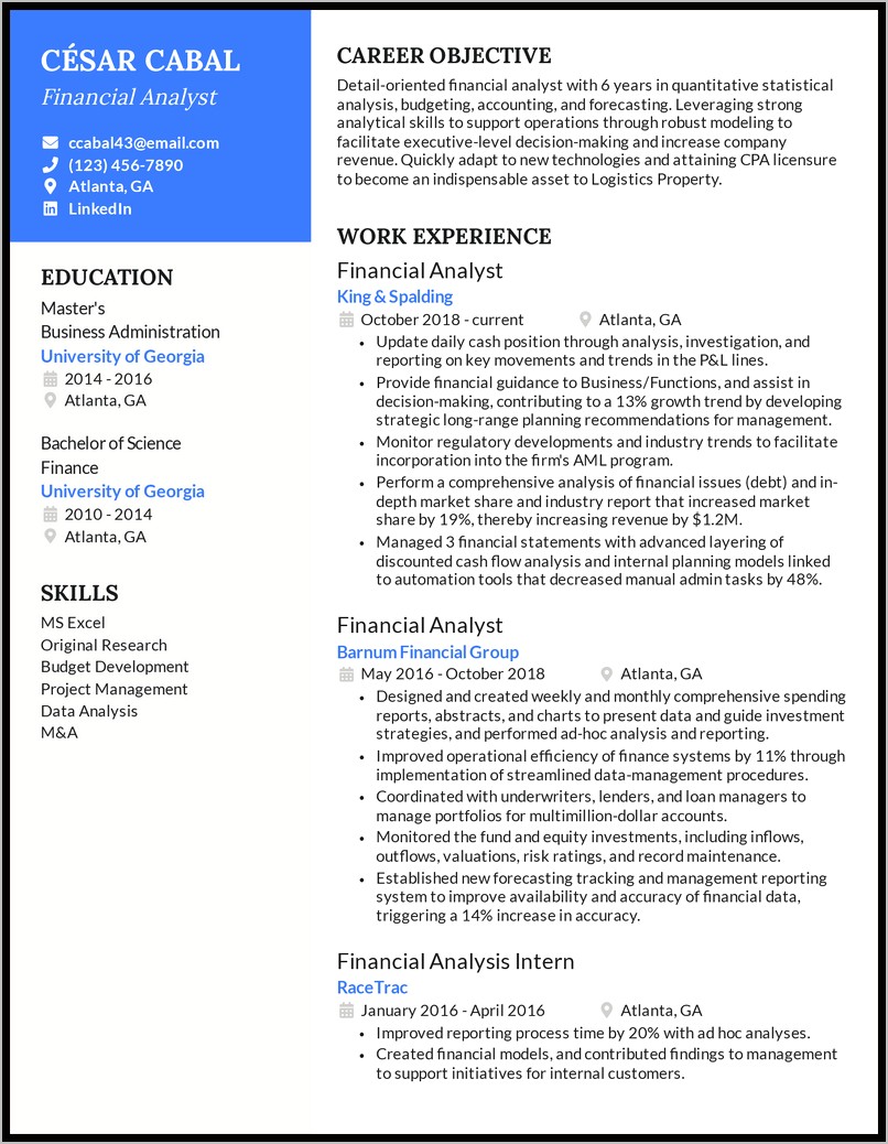 Finance Entry Level Resume Samples