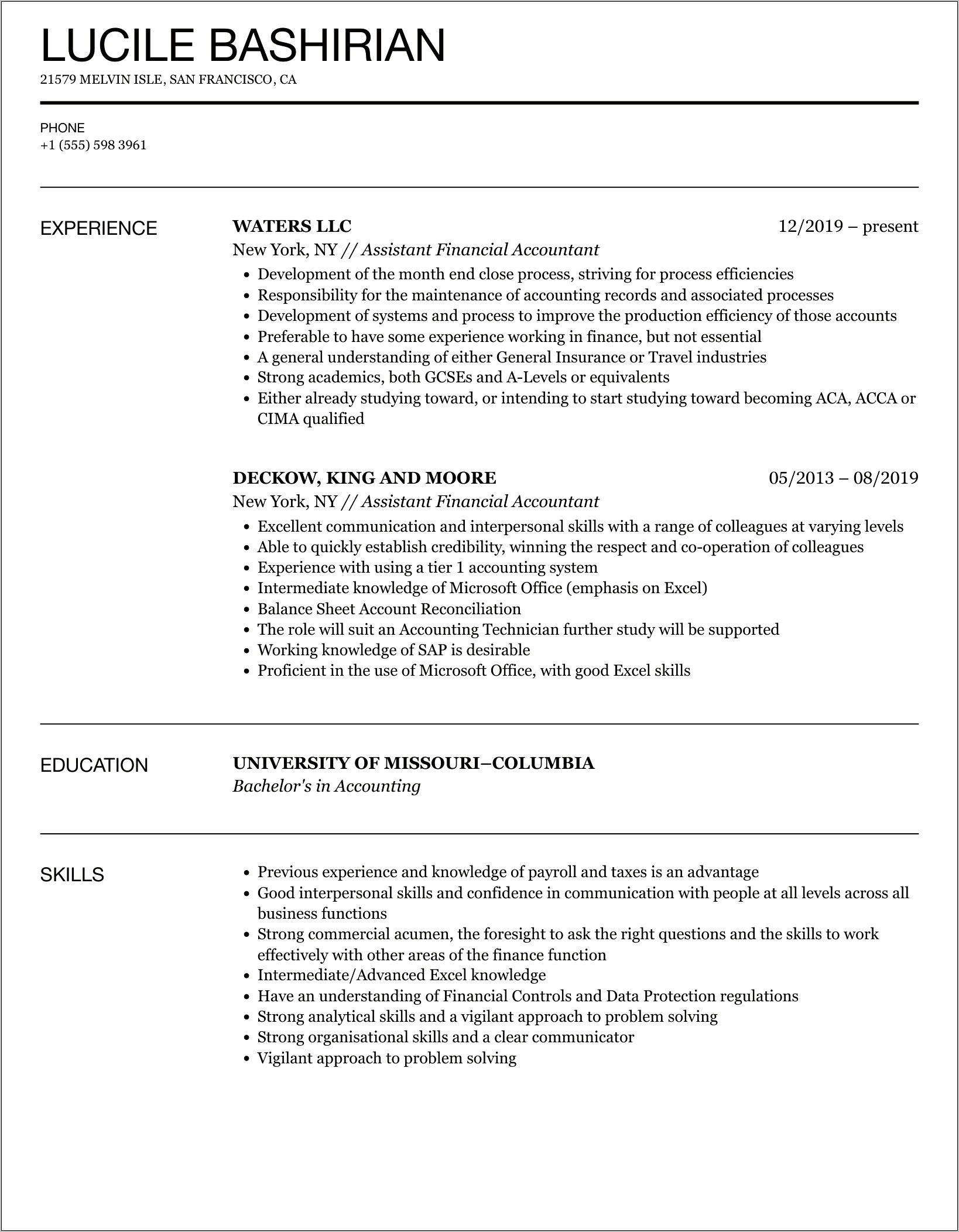 Financial Accountant Resume Objective Examples