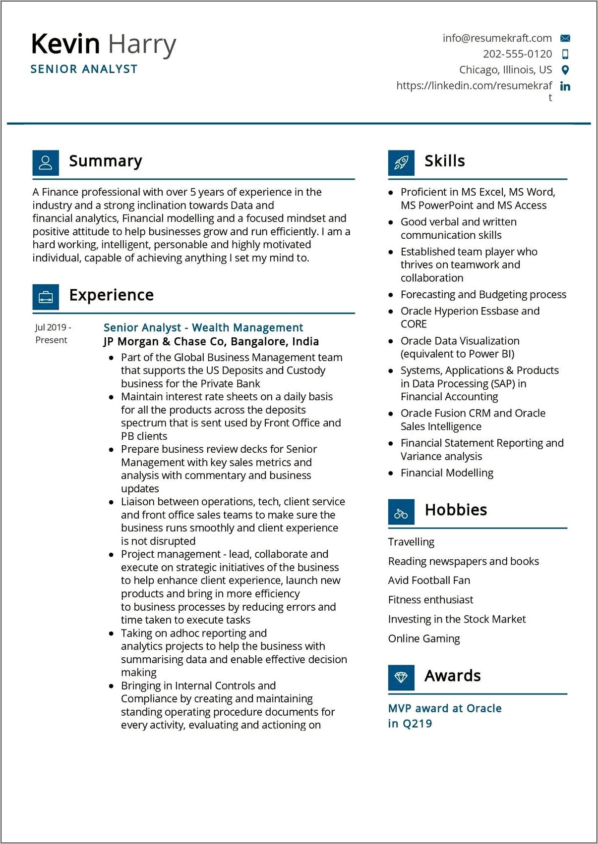 Financial Advisor Resume Example Simple