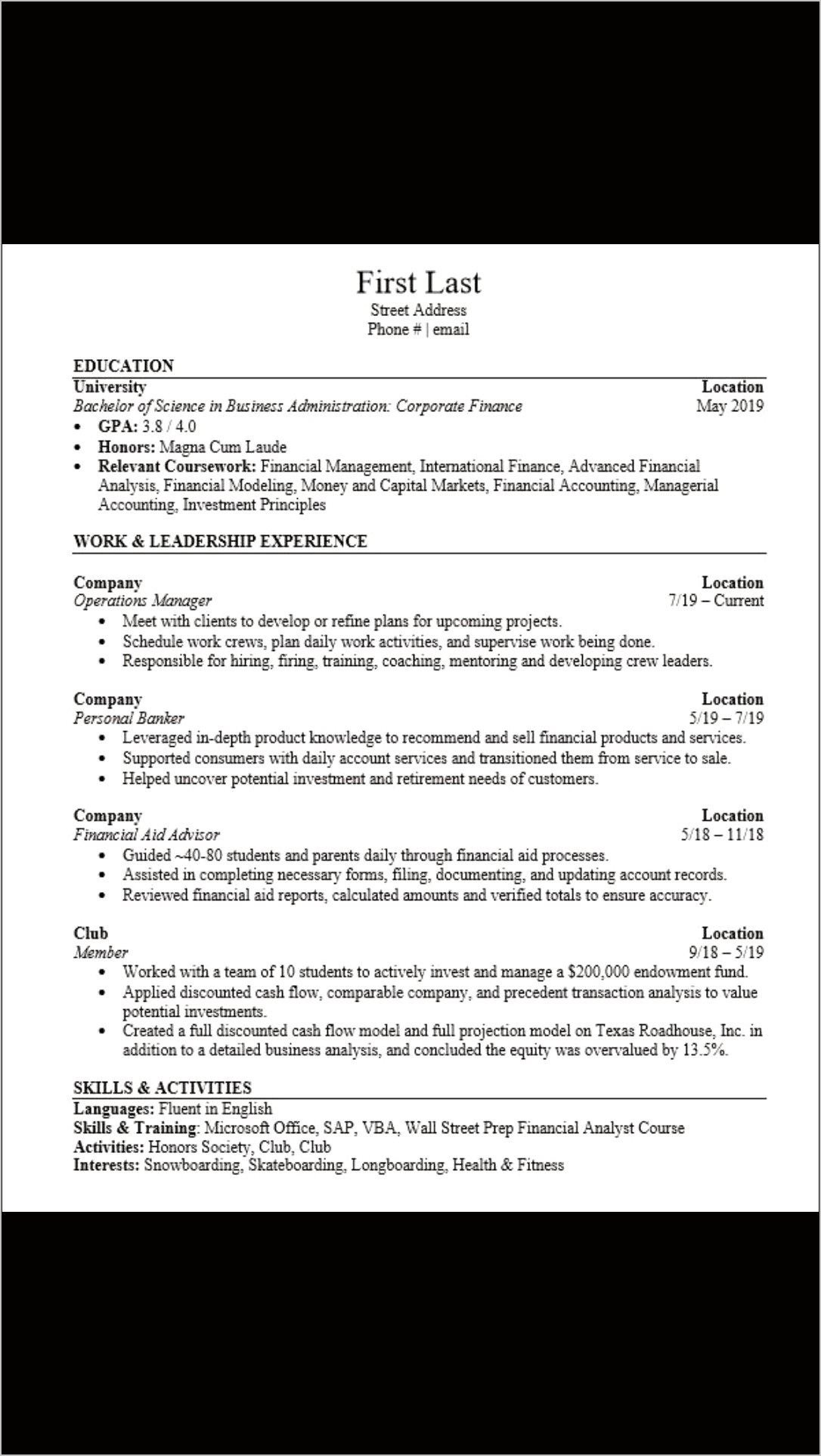 Financial Aid Director Resume Sample