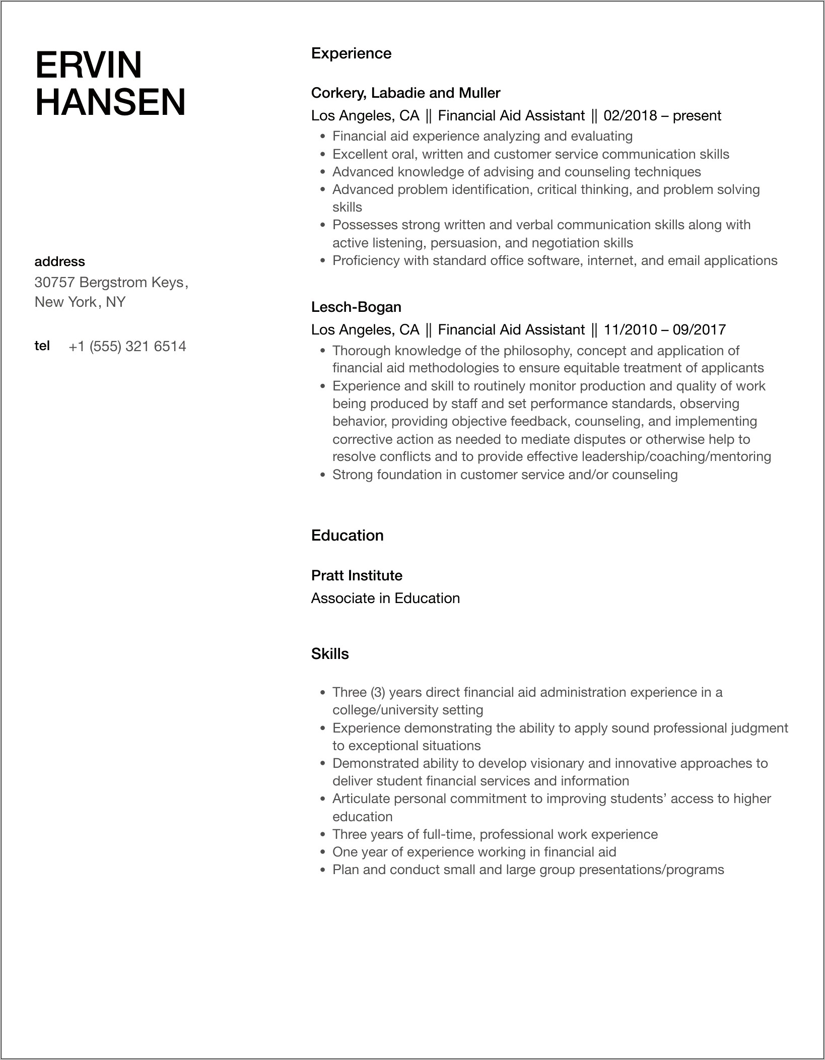 Financial Aid Officer Resume Objective