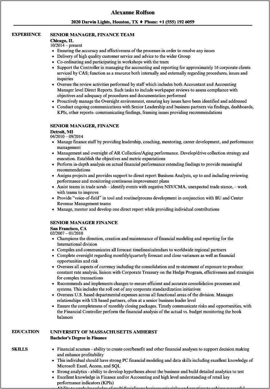 Financial Job Titles For Resume