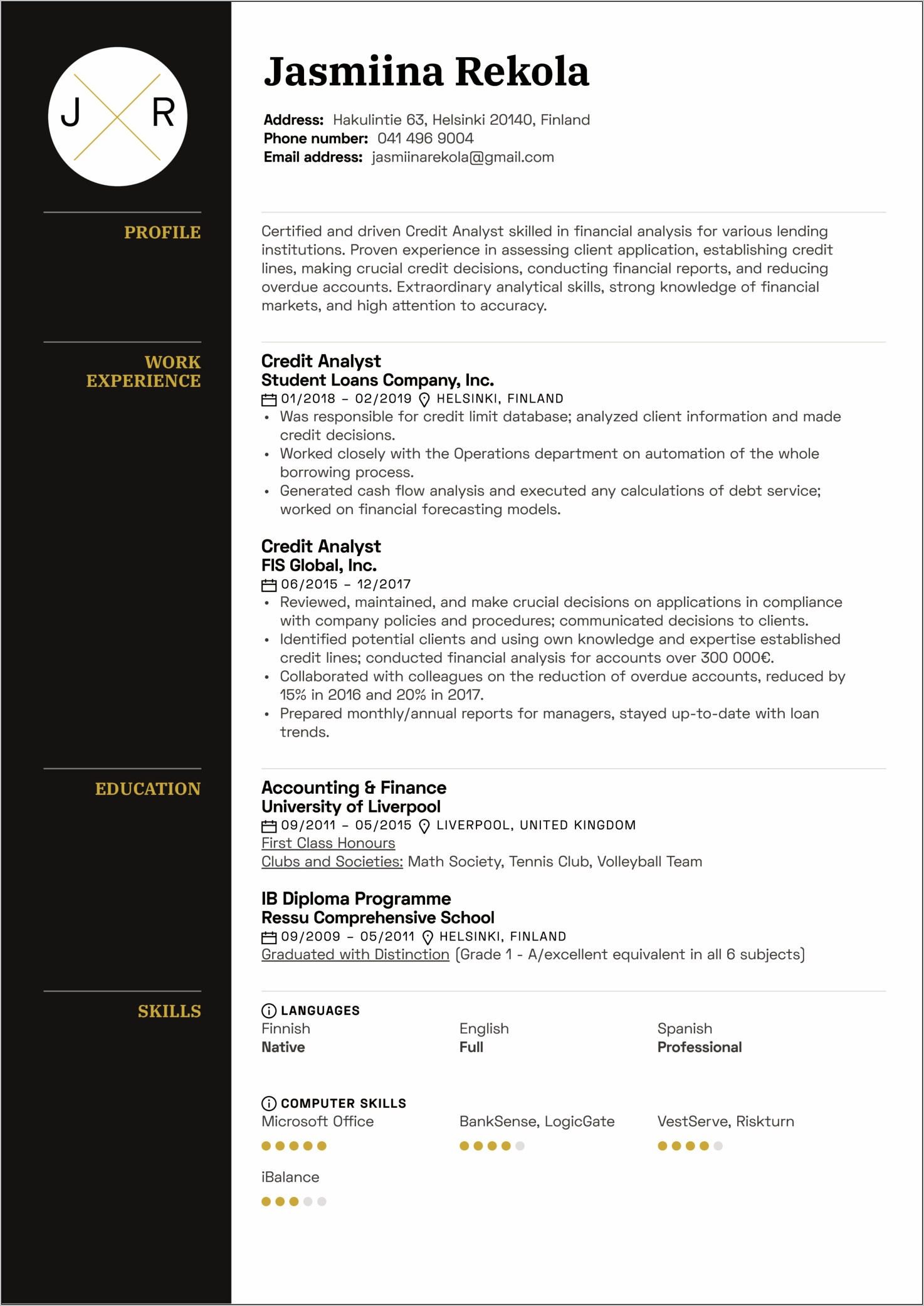 Financial Operations Analyst Resume Sample