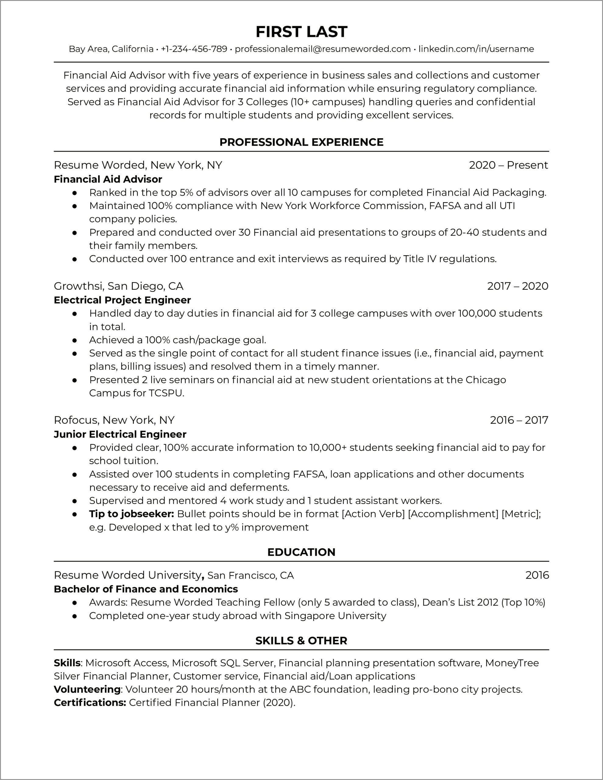 Financial Planning Manager Resume Sample