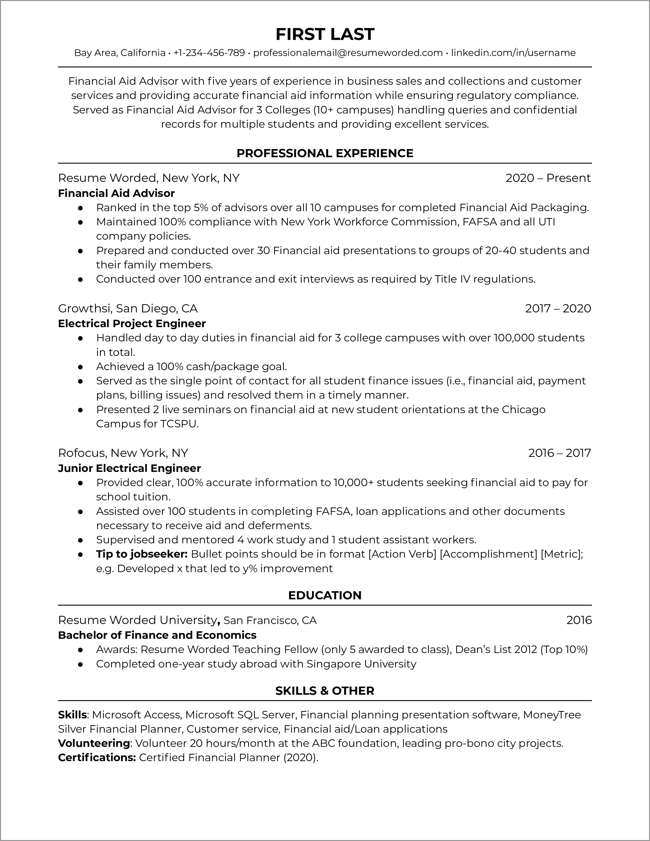 Financial Planning Manager Resume Sample