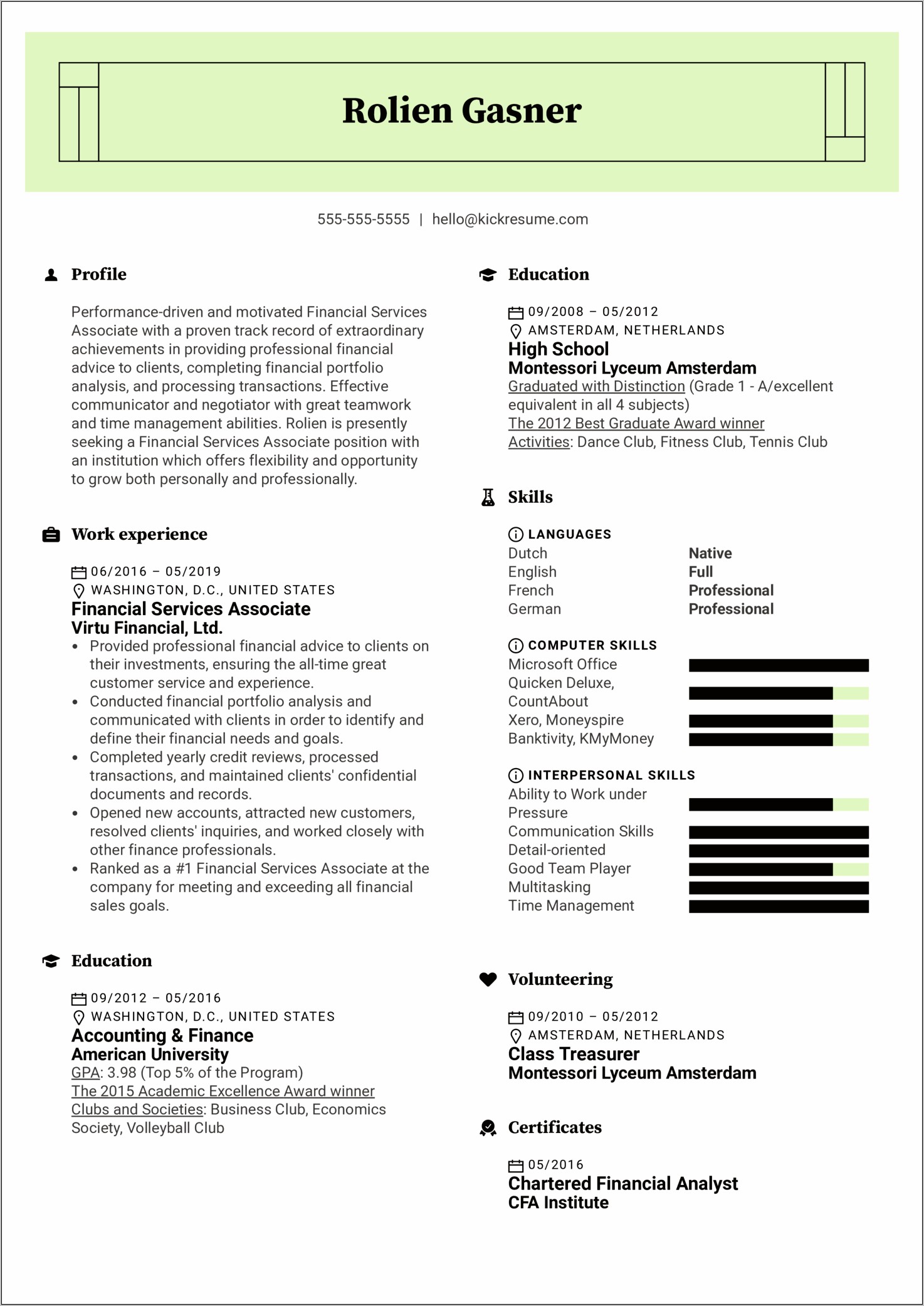 Financial Sales Representative Resume Examples