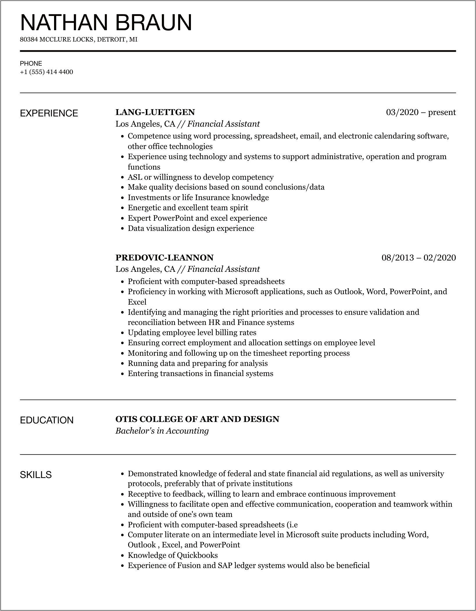 Financial Services Assistant Resume Examples