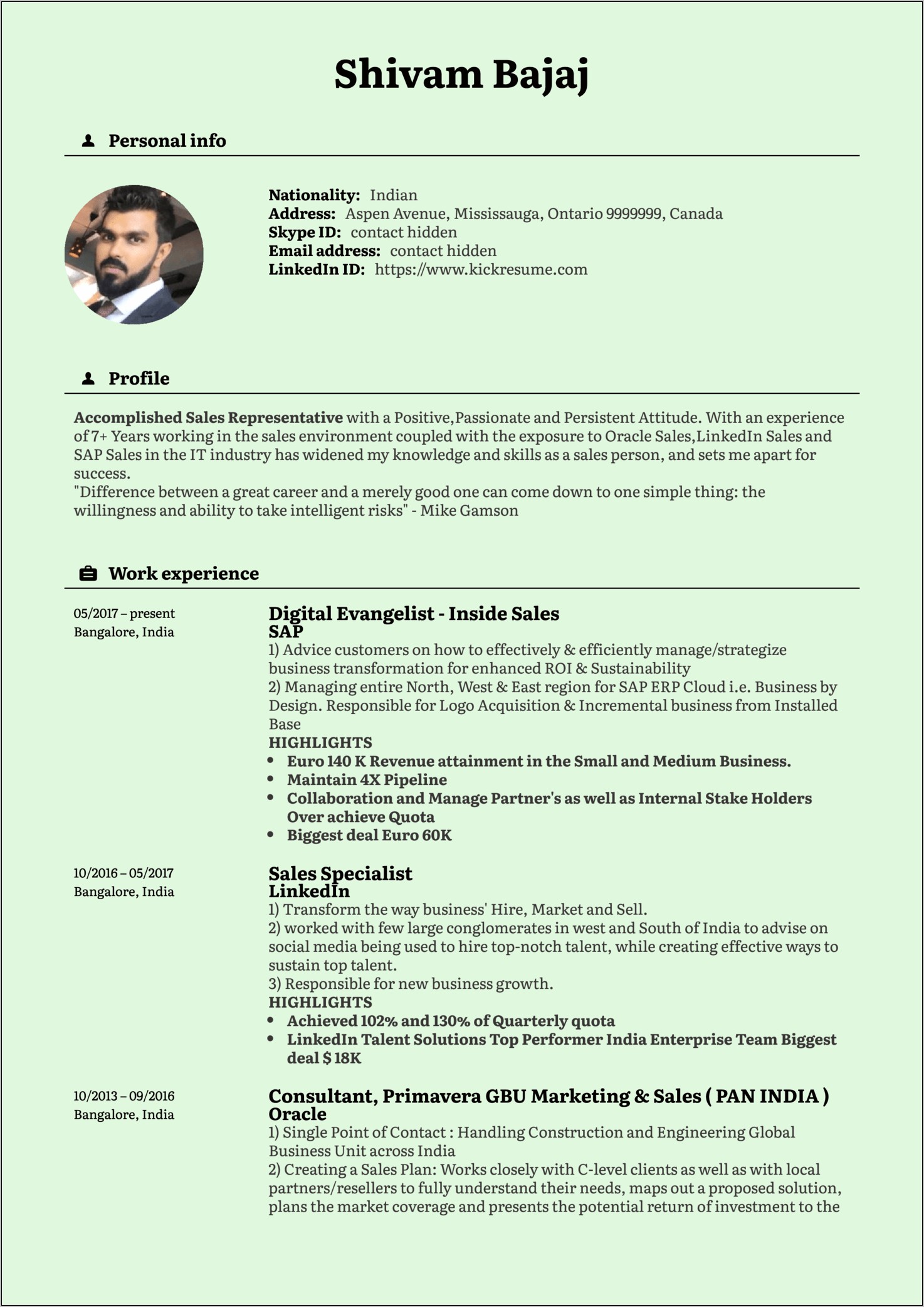 Financial Services Sales Manager Resume