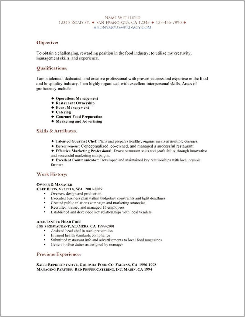 Fine Dining Server Job Resume