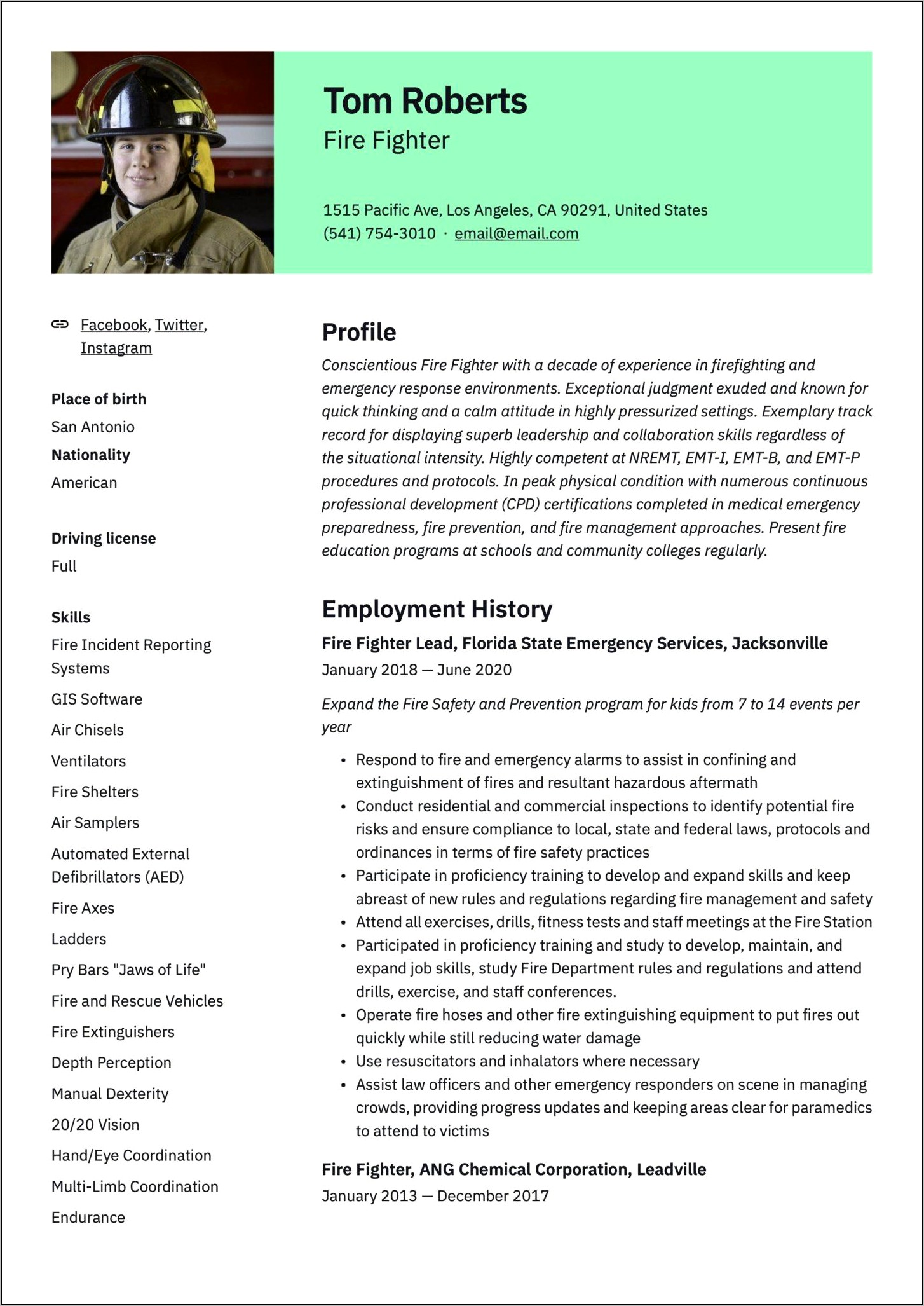 Fire Safety Director Resume Sample