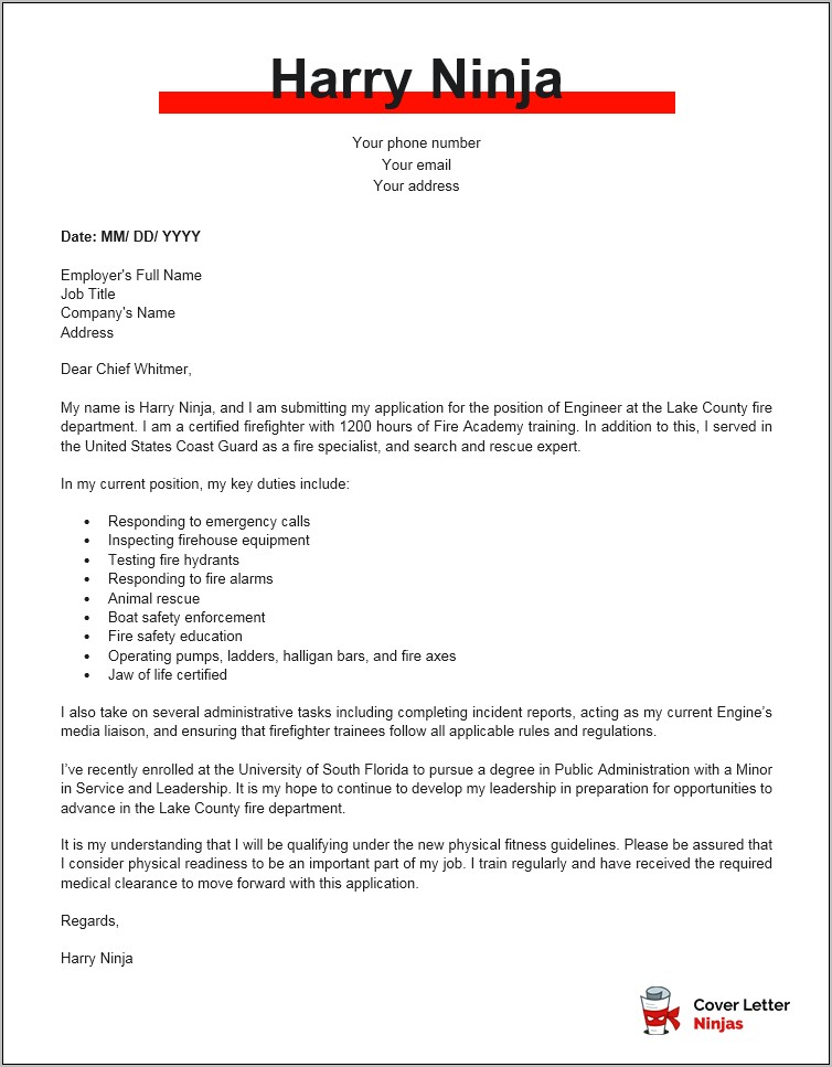 Firefighter Resume Cover Letter Examples