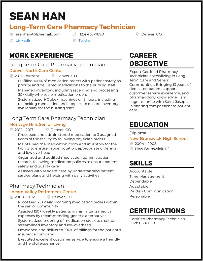 First Pharmacy Technician Resume Example