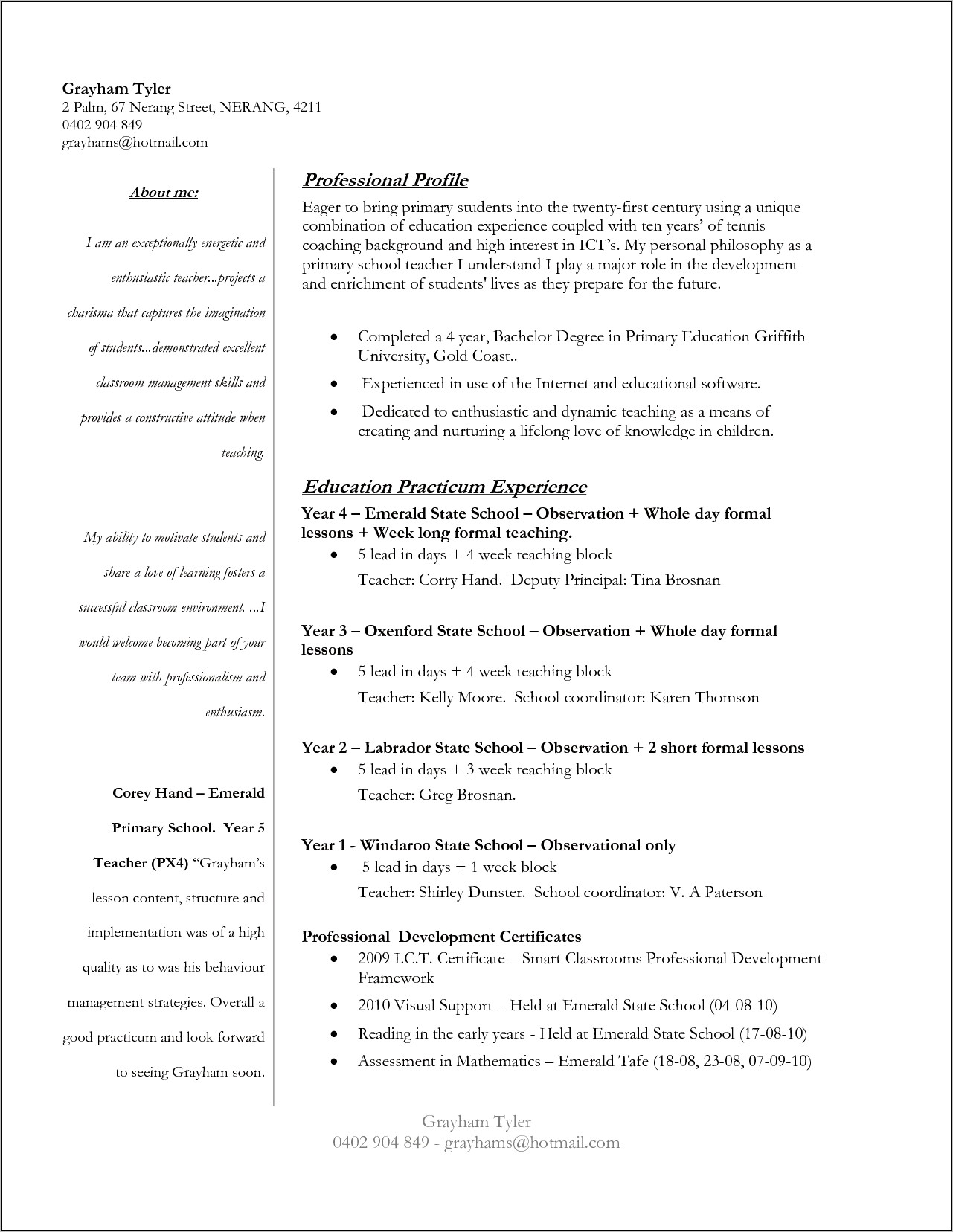 First Year Teaching Resume Examples